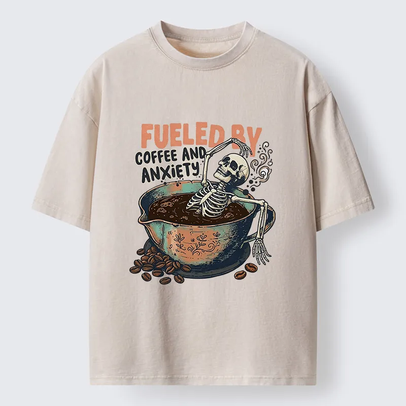 Tokyo-Lion Skeleton Taking A Bath In Coffee Washed T-Shirt