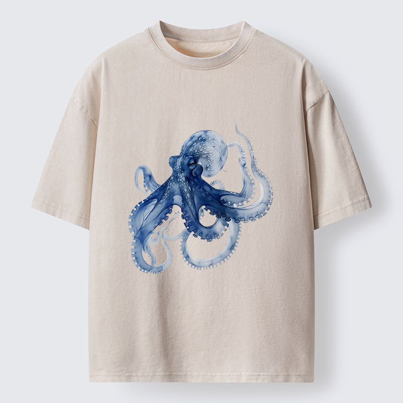 Tokyo-Lion Blue Octopus Washed T-Shirt