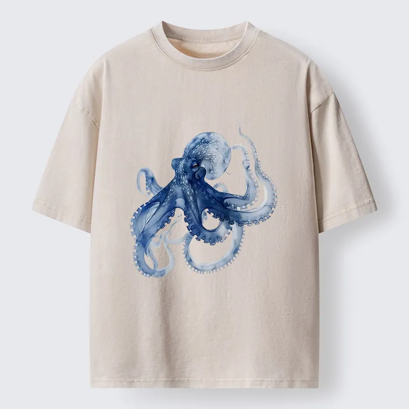 Tokyo-Lion Blue Octopus Washed T-Shirt