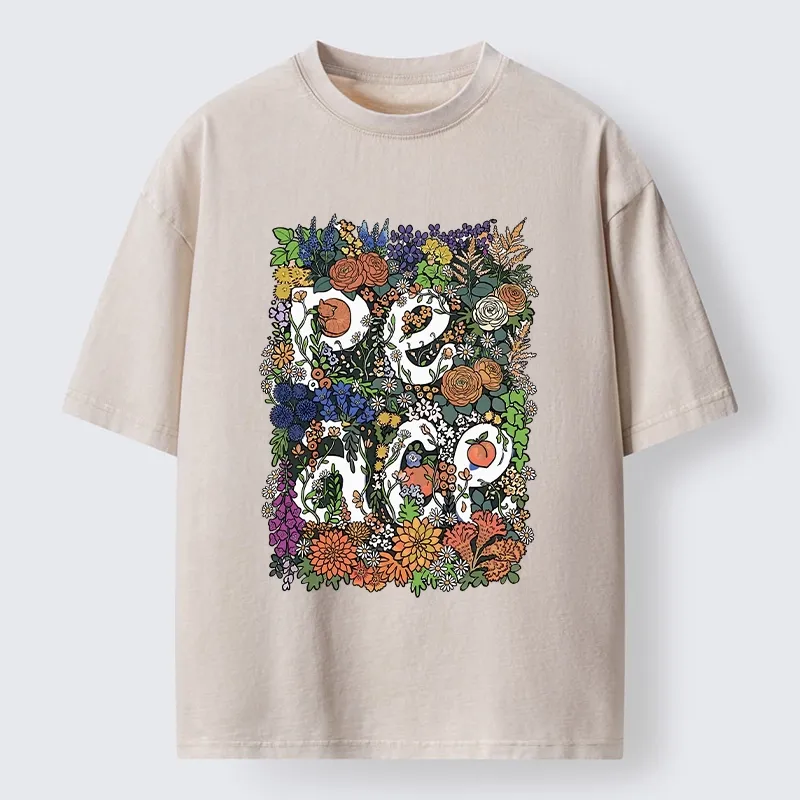 Tokyo-Lion Peace In Flowers Washed T-Shirt