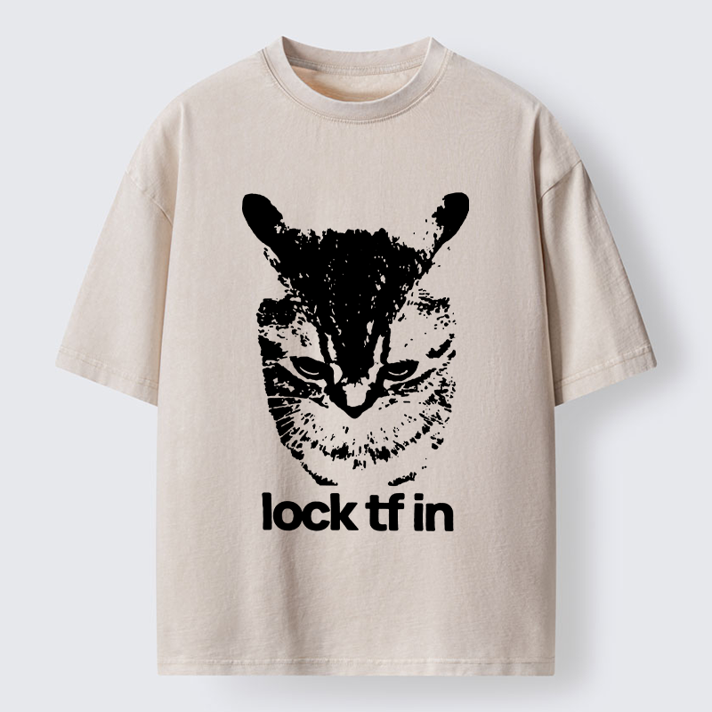 Tokyo-Lion Serious Cat Meme Washed T-Shirt