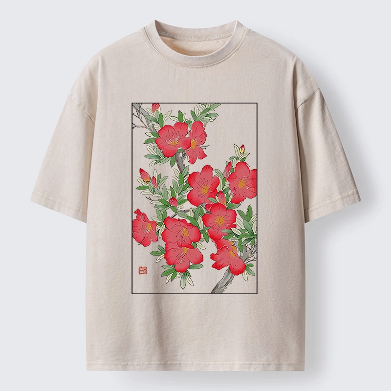 Tokyo-Lion Flower Blooms in Ukiyo-e Style Washed T-Shirt