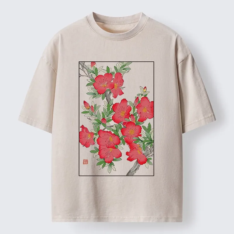 Tokyo-Lion Flower Blooms in Ukiyo-e Style Washed T-Shirt