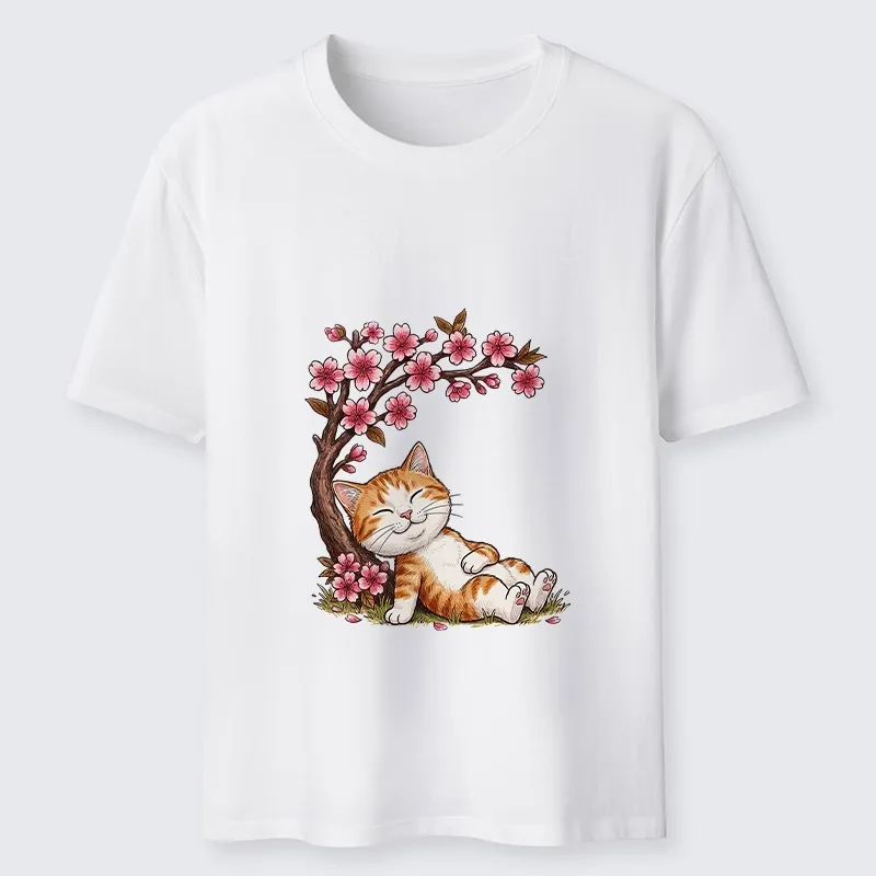 Tokyo-Lion Cat Sleeps Under Sakura Classic T-Shirt