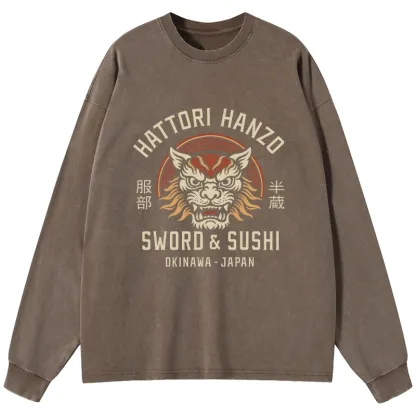 Tokyo-Lion Hattori Lion Japanese Samurai Washed Long Sleeve T-Shirt