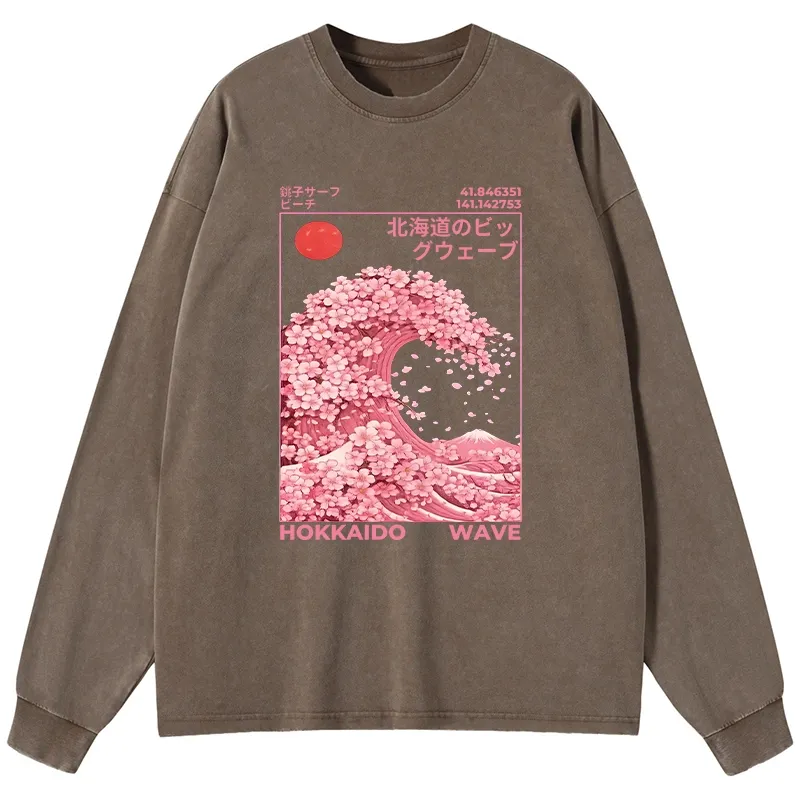 Tokyo-Lion Sakura Wave Washed Long Sleeve T-Shirt