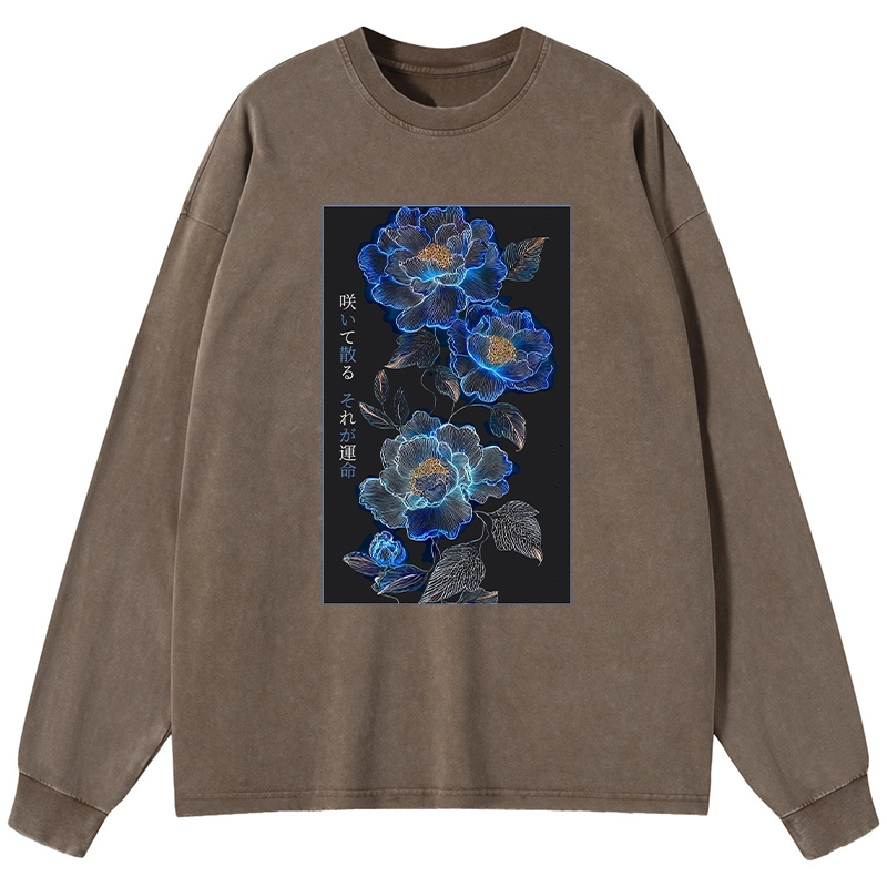 Tokyo-Lion The Sea Of Flowers In The Darkness Washed Long Sleeve T-Shirt