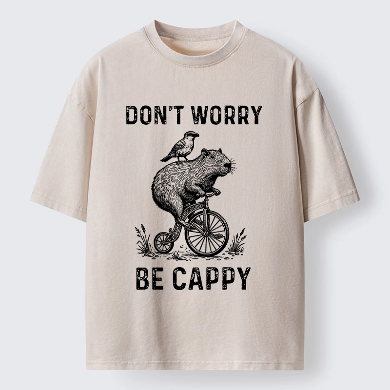 Tokyo-Lion Happy Capybara on Wheels Washed T-Shirt
