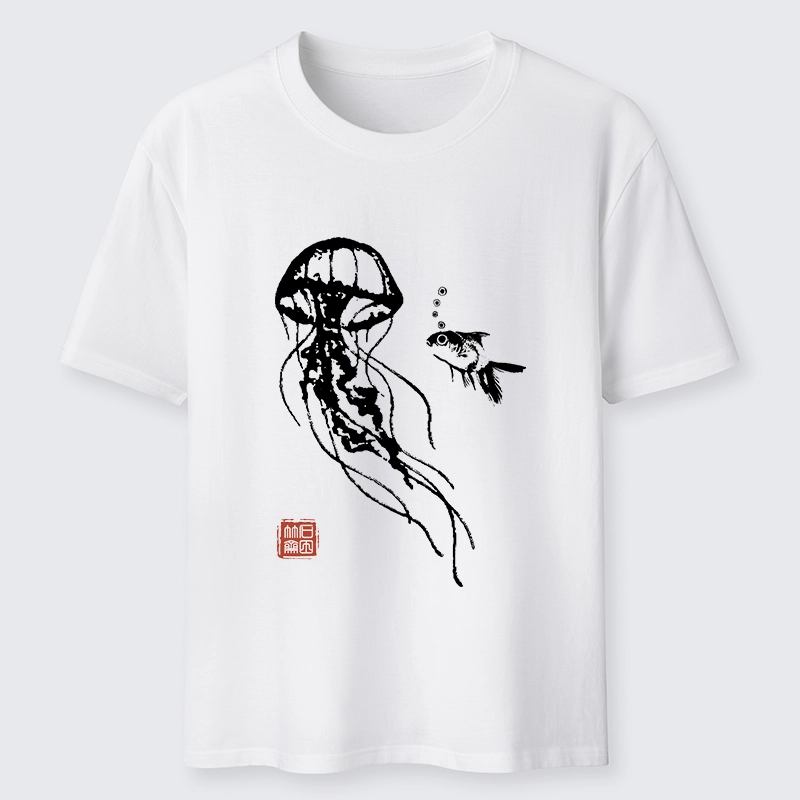 Tokyo-Lion Ink Wash Jellyfish And Fish Classic T-Shirt