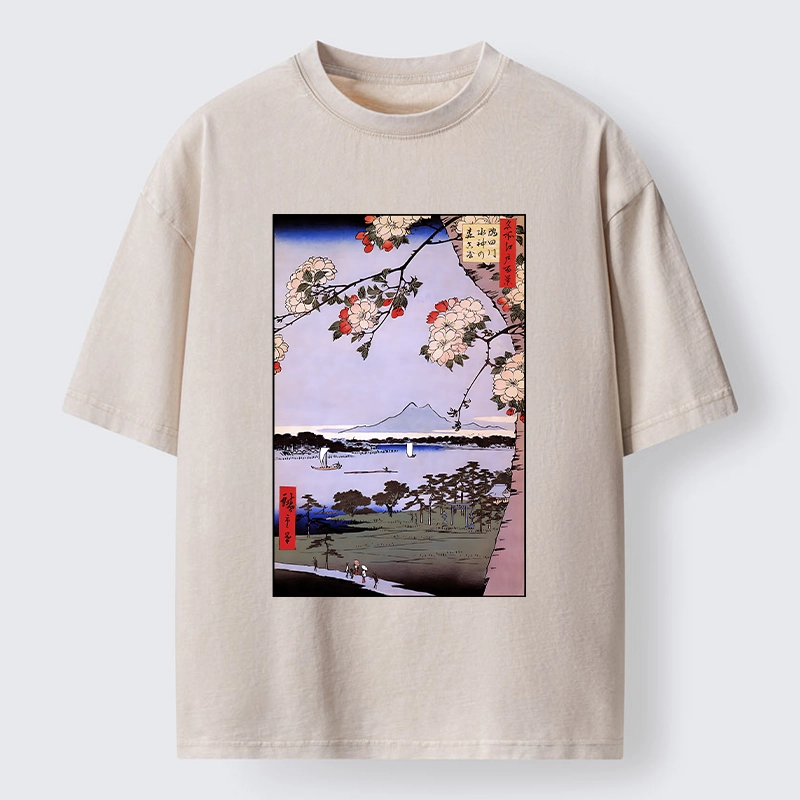 Tokyo-Lion Vintage Japanese Print: Sakura And Fuji Washed T-Shirt