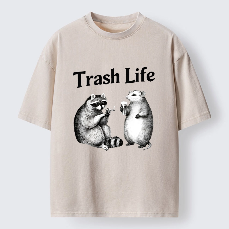 Tokyo-Lion Trash Life Raccoon & Opossum Vibes Washed T-Shirt
