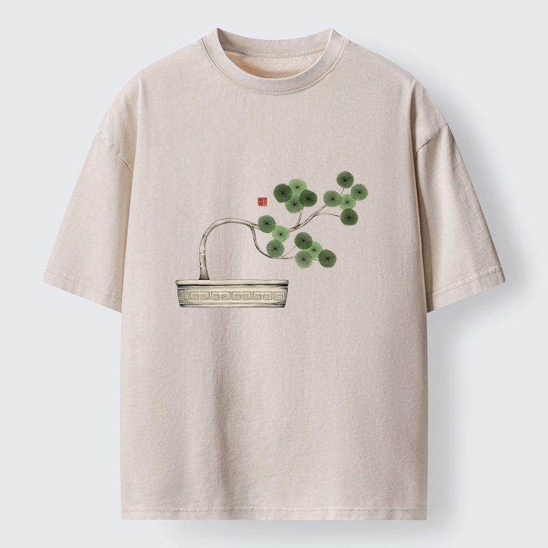 Tokyo-Lion Minimalist Bonsai Artistry Washed T-Shirt-Tokyo-Lion