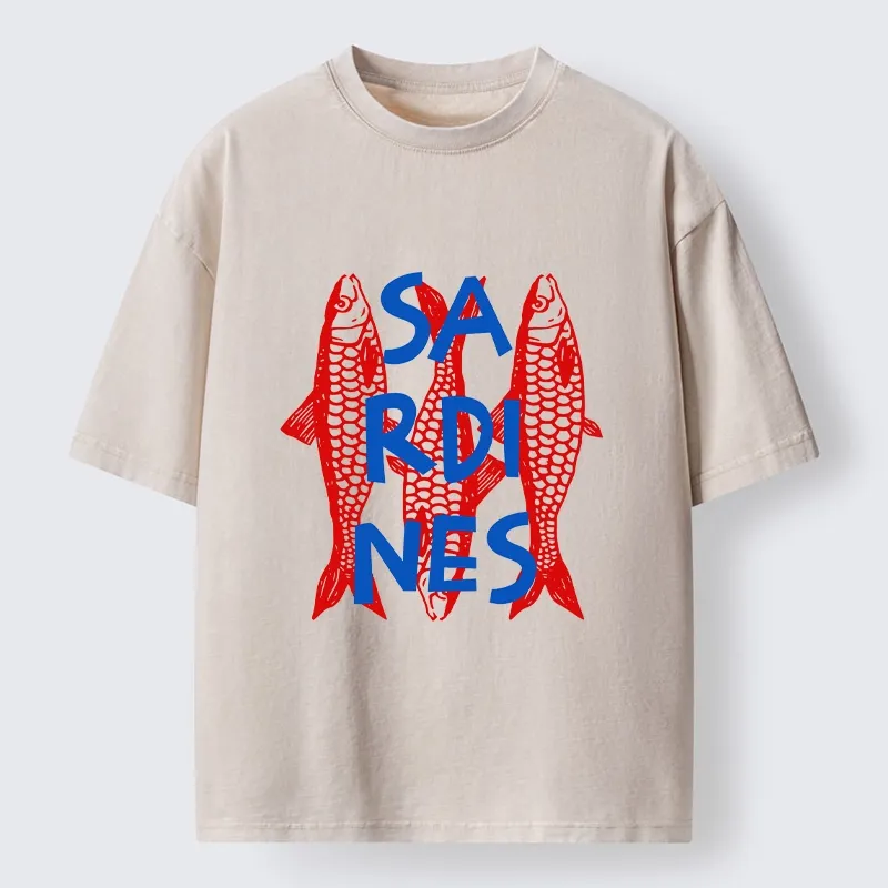 Tokyo-Lion Vibrant Red Sardines Art Washed T-Shirt-Tokyo-Lion