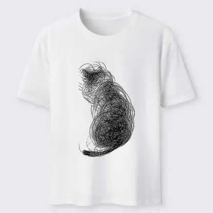 Tokyo-Lion Chaotic Line Art Of A Curled Cat Classic T-Shirt