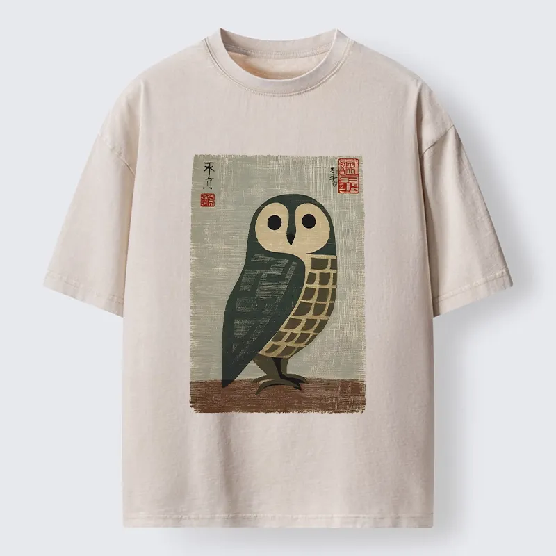 Tokyo-Lion Traditional Owl In Japanese Art Washed T-Shirt