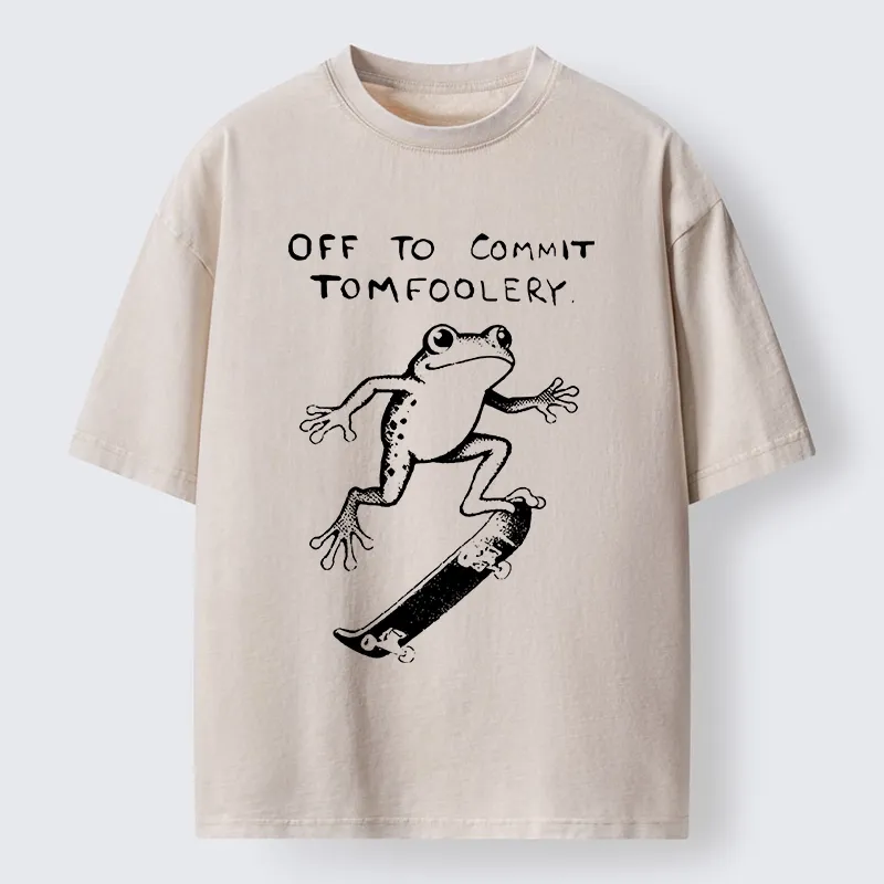 Tokyo-Lion Playful Frog Skateboarding Washed T-Shirt