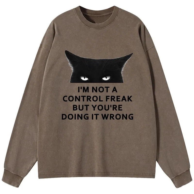 Tokyo-Lion Control Freak Funny Washed Long Sleeve T-Shirt