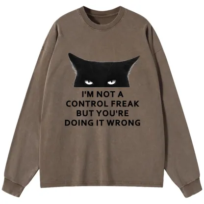 Tokyo-Lion Control Freak Funny Washed Long Sleeve T-Shirt