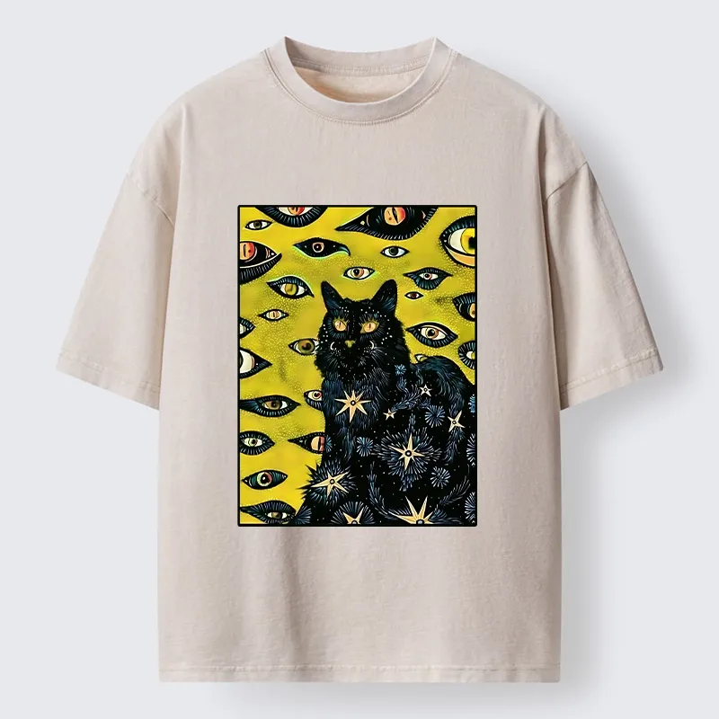 Tokyo-Lion Cat With Many Eyes And Stars Washed T-Shirt