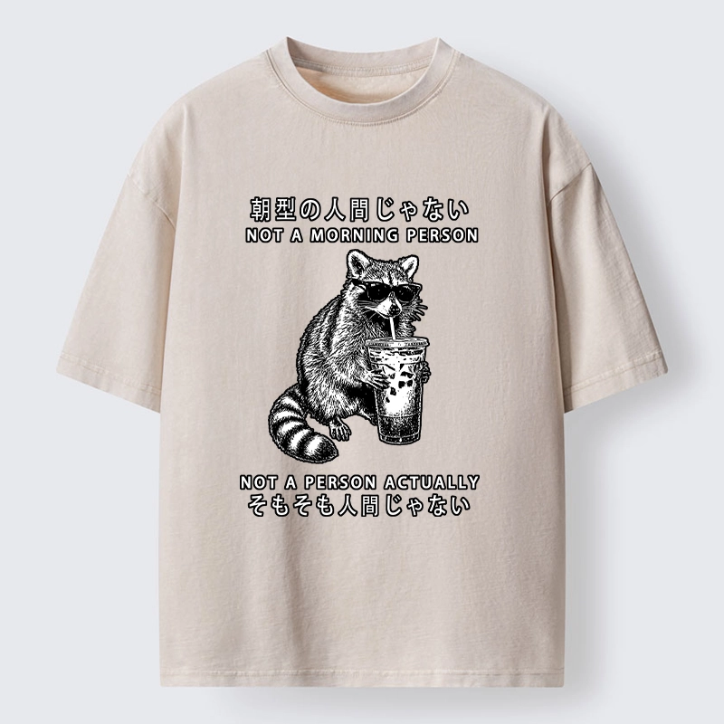 Tokyo-Lion Raccoon Rejecting Early Mornings Washed T-Shirt-Tokyo-Lion