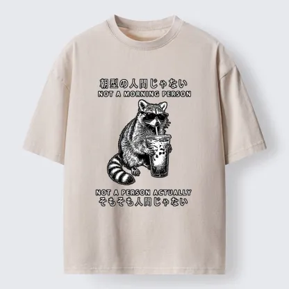 Tokyo-Lion Raccoon Rejecting Early Mornings Washed T-Shirt-Tokyo-Lion