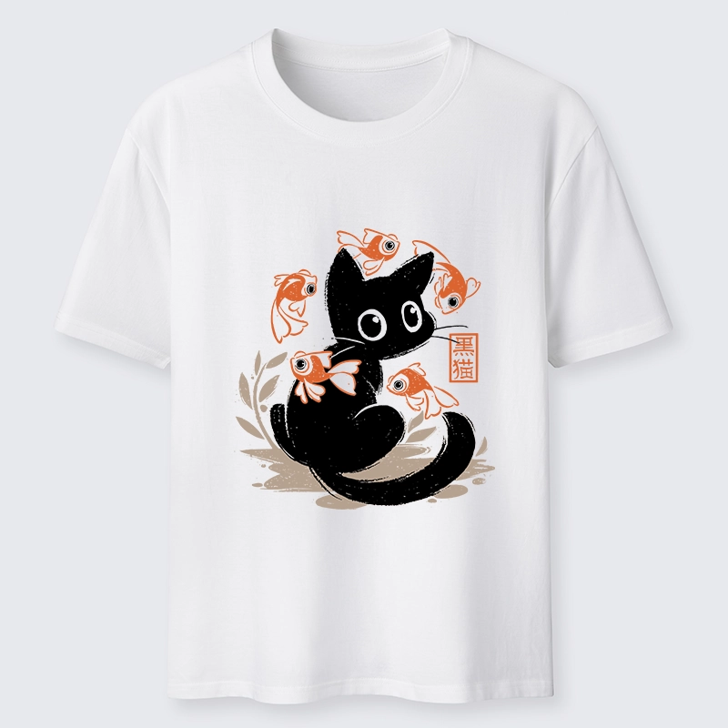 Tokyo-Lion Curious Black Cat Among Fish Classic T-Shirt-Tokyo-Lion