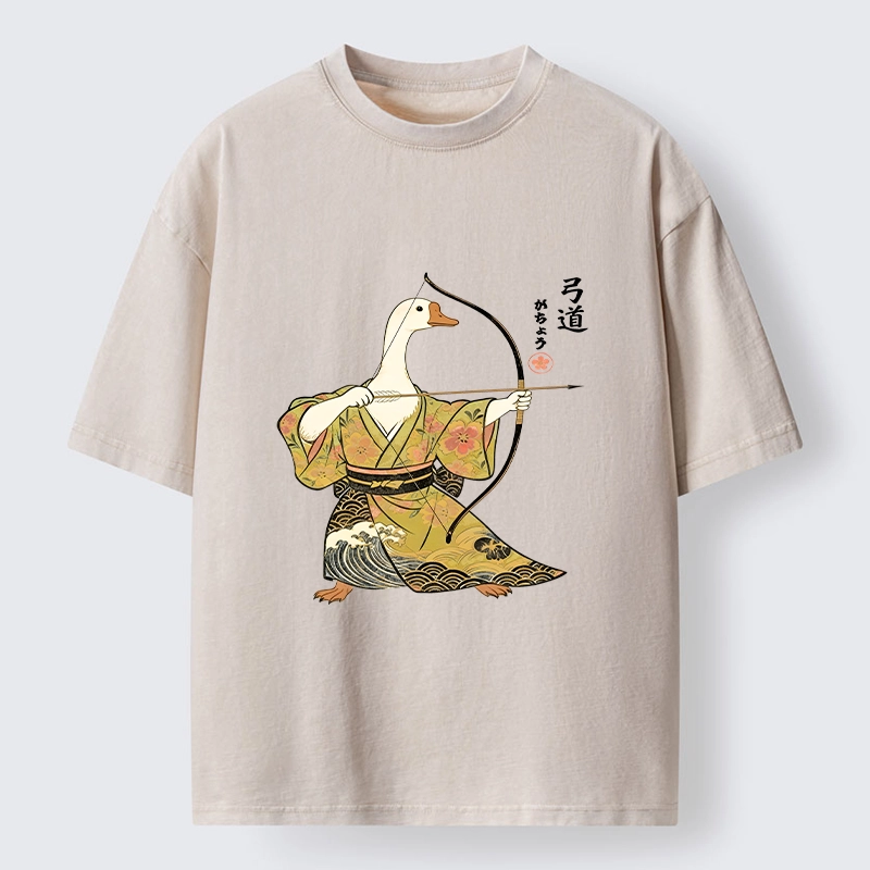 Tokyo-Lion Goose In Kimono With Bow Washed T-Shirt-Tokyo-Lion