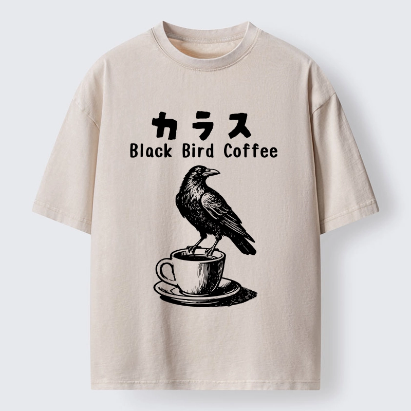 Tokyo-Lion Black Bird Coffee Break Meme Washed T-Shirt-Tokyo-Lion
