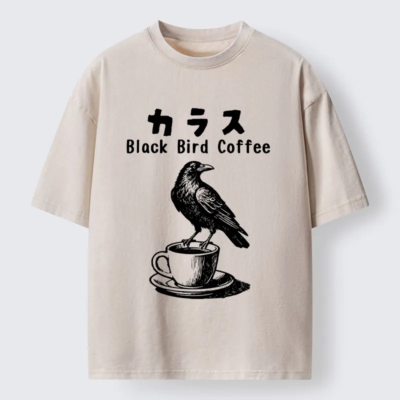Tokyo-Lion Black Bird Coffee Break Meme Washed T-Shirt-Tokyo-Lion