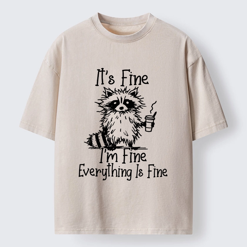 Tokyo-Lion Raccoon Fine Meme Washed T-Shirt-Tokyo-Lion