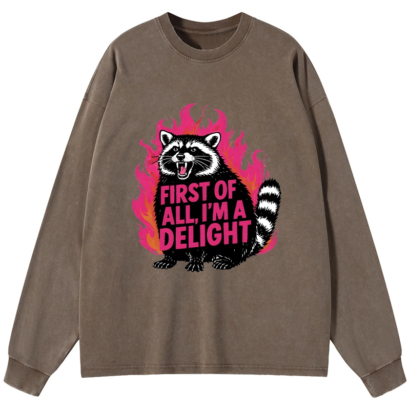 Tokyo-Lion Angry Raccoon Funny Washed Long Sleeve T-Shirt