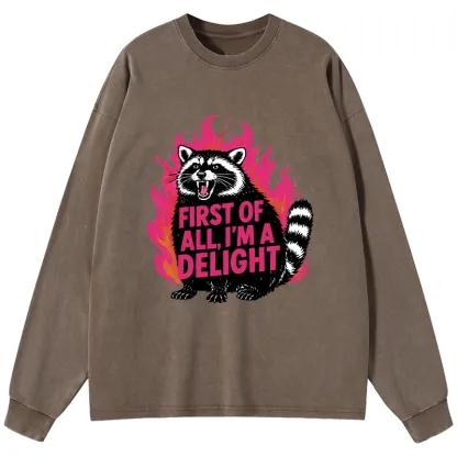Tokyo-Lion Angry Raccoon Funny Washed Long Sleeve T-Shirt