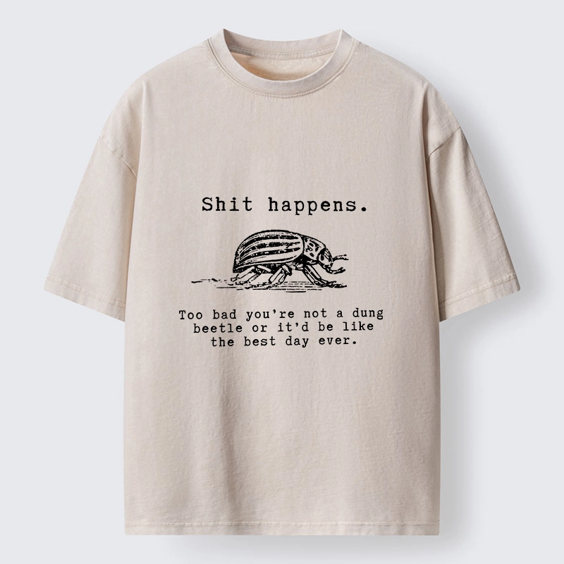 Tokyo-Lion Funny Dung Beetle Life Philosophy Washed T-Shirt