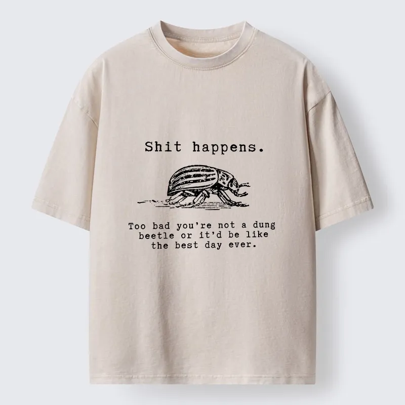 Tokyo-Lion Funny Dung Beetle Life Philosophy Washed T-Shirt