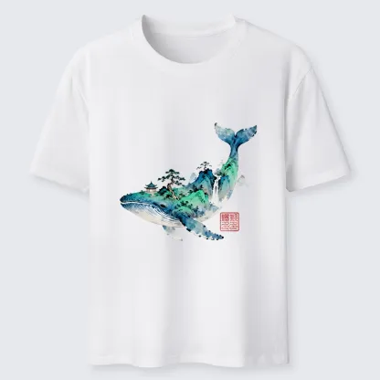 Tokyo-Lion Whale Ink Painting Landscape Classic T-Shirt