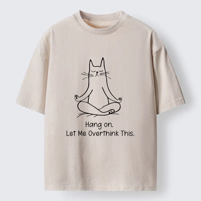 Tokyo-Lion Meditating Cat Overthinking Vibe Washed T-Shirt