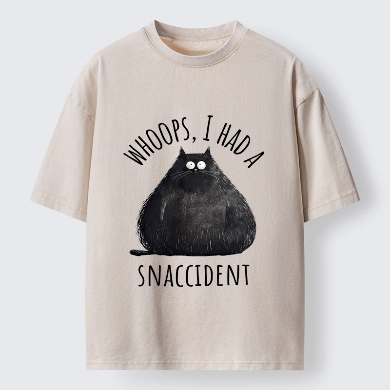 Tokyo-Lion Overfed Cat Funny Snack Art Washed T-Shirt