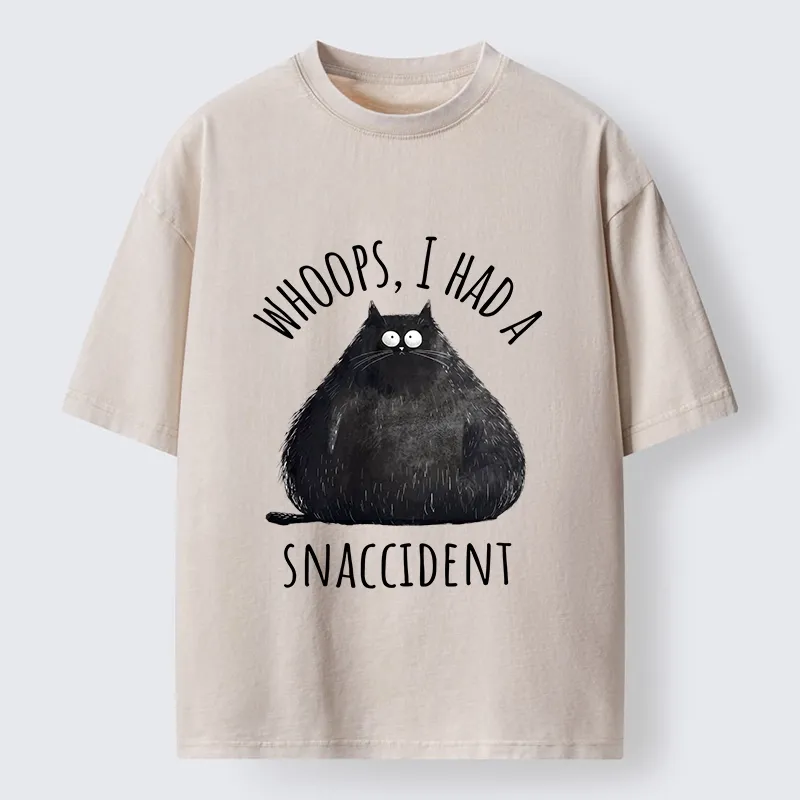 Tokyo-Lion Overfed Cat Funny Snack Art Washed T-Shirt