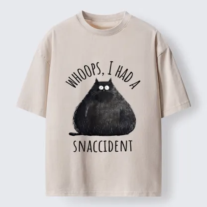 Tokyo-Lion Overfed Cat Funny Snack Art Washed T-Shirt