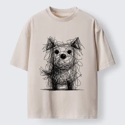 Tokyo-Lion Scruffy Dog Chaos Art Washed T-Shirt