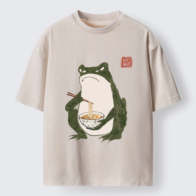 Tokyo-Lion Grumpy Frog Loves Ramen Washed T-Shirt