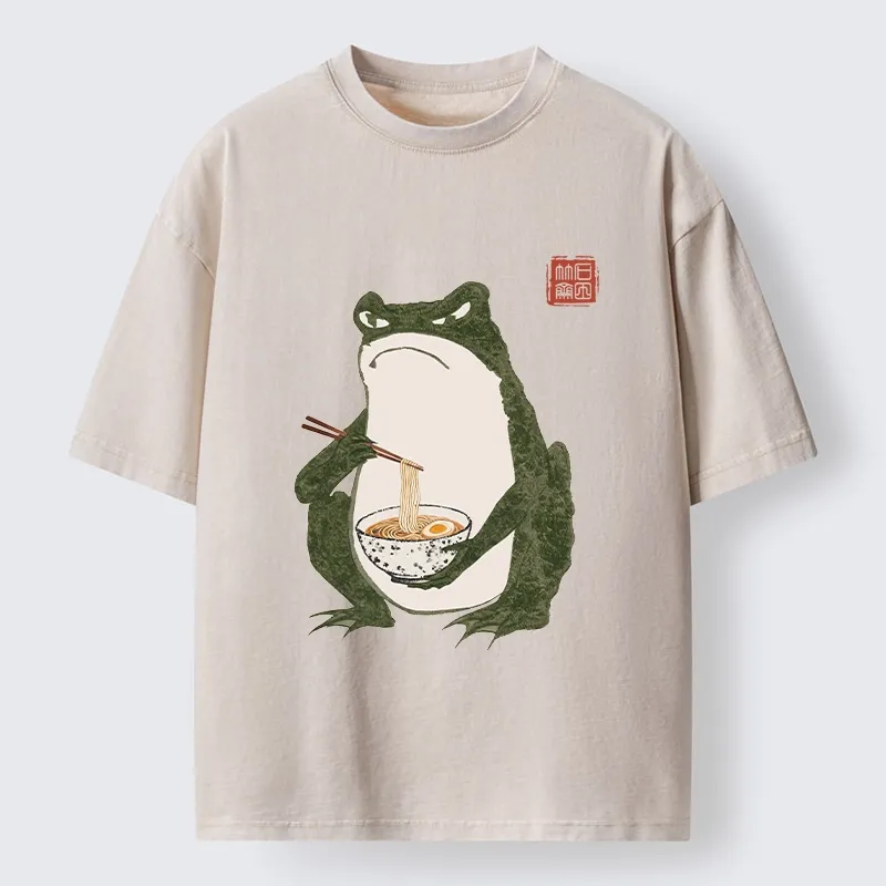 Tokyo-Lion Grumpy Frog Loves Ramen Washed T-Shirt
