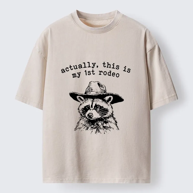 Tokyo-Lion Cowboy Raccoon First Rodeo Meme Washed T-Shirt