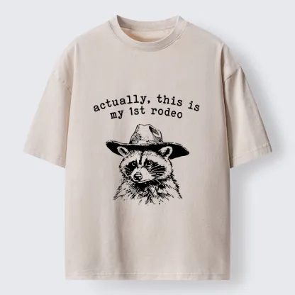 Tokyo-Lion Cowboy Raccoon First Rodeo Meme Washed T-Shirt