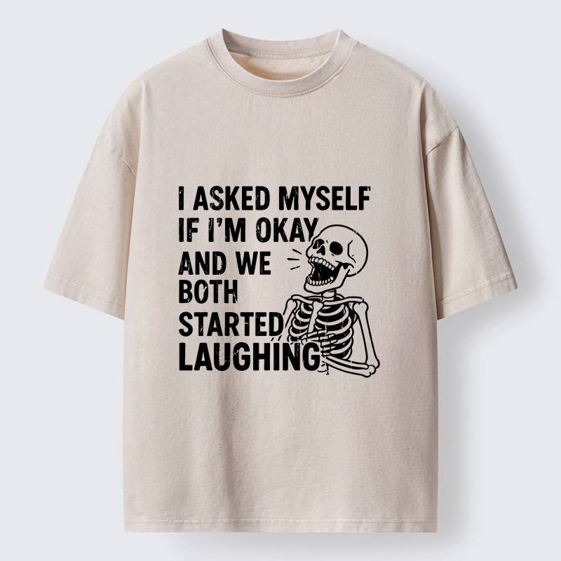Tokyo-Lion Skeleton Mental Health Joke Washed T-Shirt