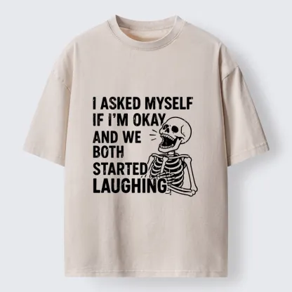 Tokyo-Lion Skeleton Mental Health Joke Washed T-Shirt