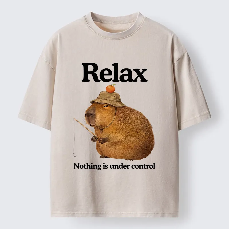 Tokyo-Lion Capybara Fishing Funny Meme Washed T-Shirt