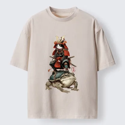 Tokyo-Lion Japanese Samurai Cat Warrior Washed T-Shirt