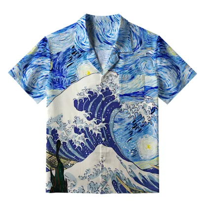 Tokyo-Lion Waves Under The Starry Night Hawaiian Shirt