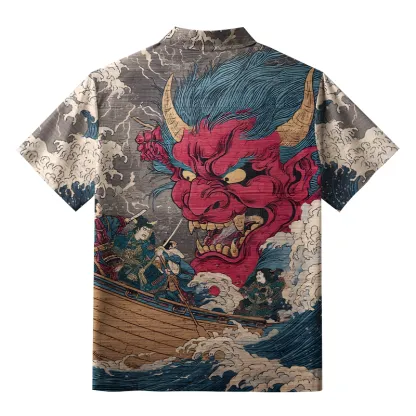 Tokyo-Lion Demon And Samurai At Sea Aloha Hawaiian Shirt